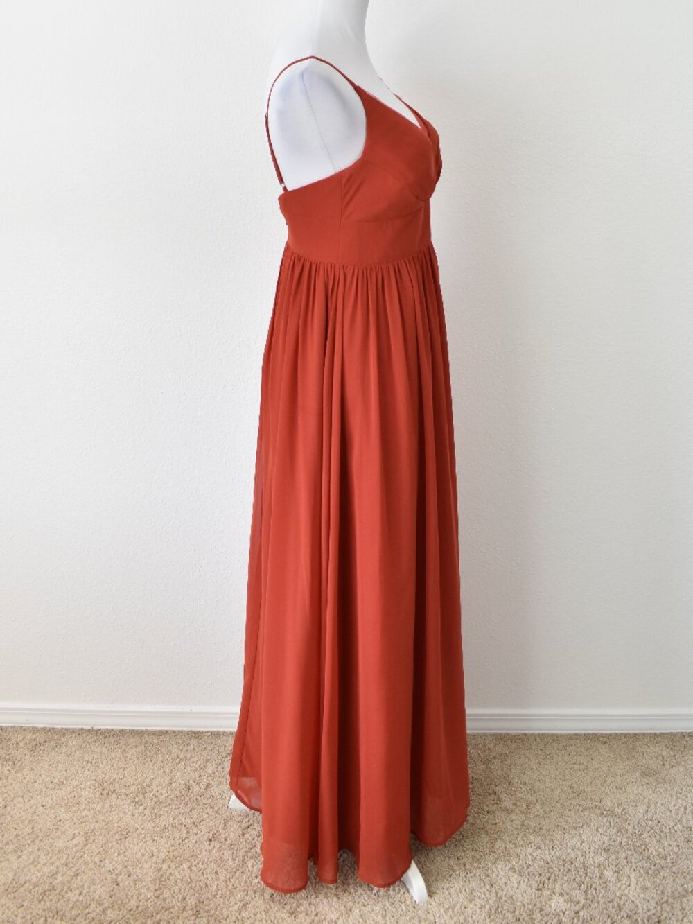 Azazie RUST V-Neck Pleated Chiffon Dress - 6 - Picture 4 of 9